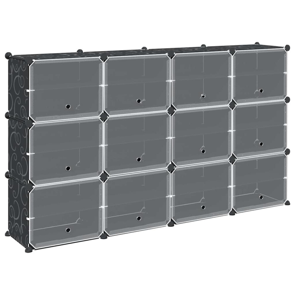 Vidaxl (165.5 X 31.5 X 93.5 Cm) Storage Cube Organiser With 9 Cubes And Doors Display Shelf Black Pp