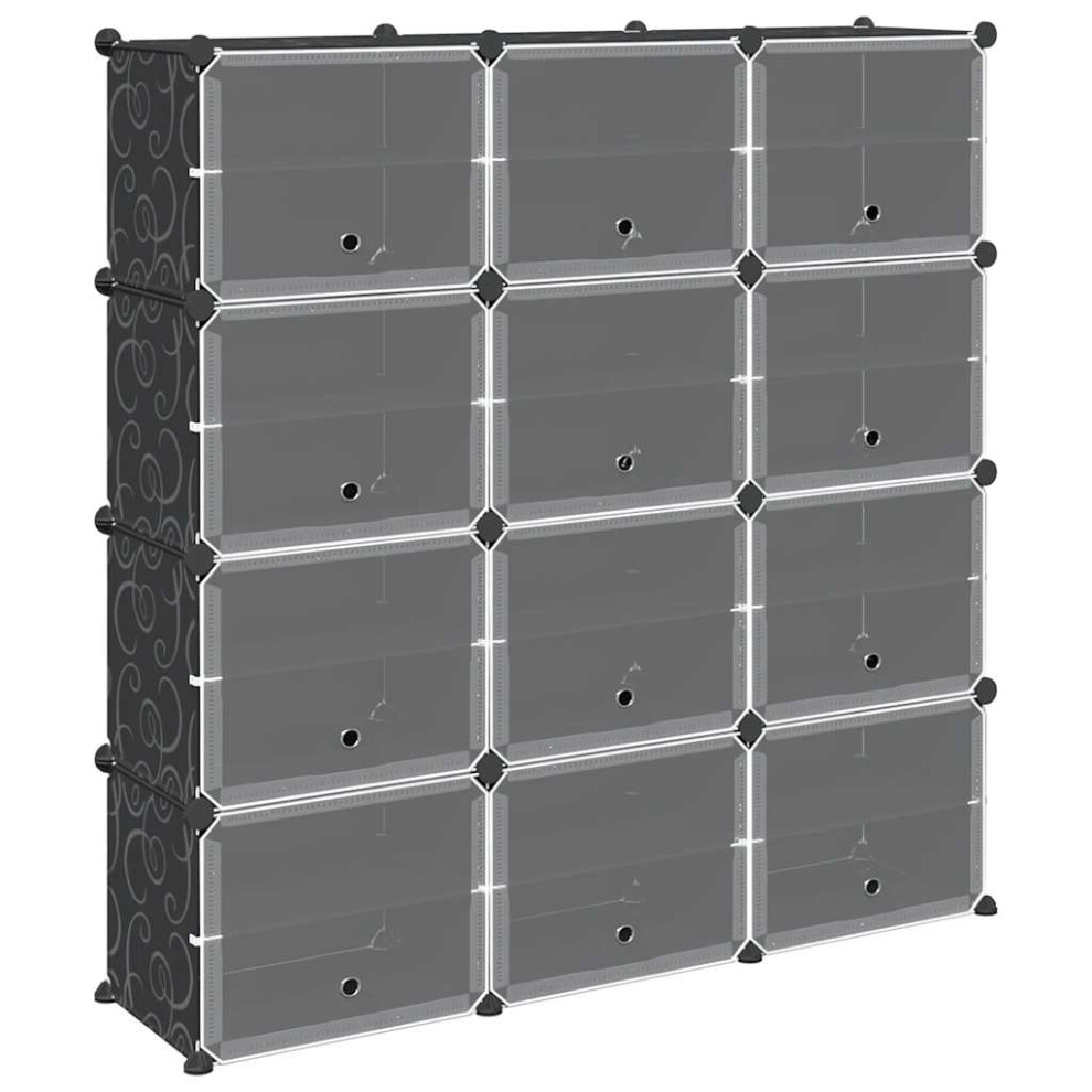 (124.5 x 31.5 x 123.5 cm) vidaXL Storage Cube Organiser with 9 Cubes and Doors Display Shelf Black PP