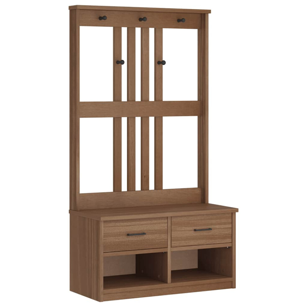 (wallnut) vidaXL Hall Tree SANDENS 87x40x159.5cm Solid Wood Pine hallway bench