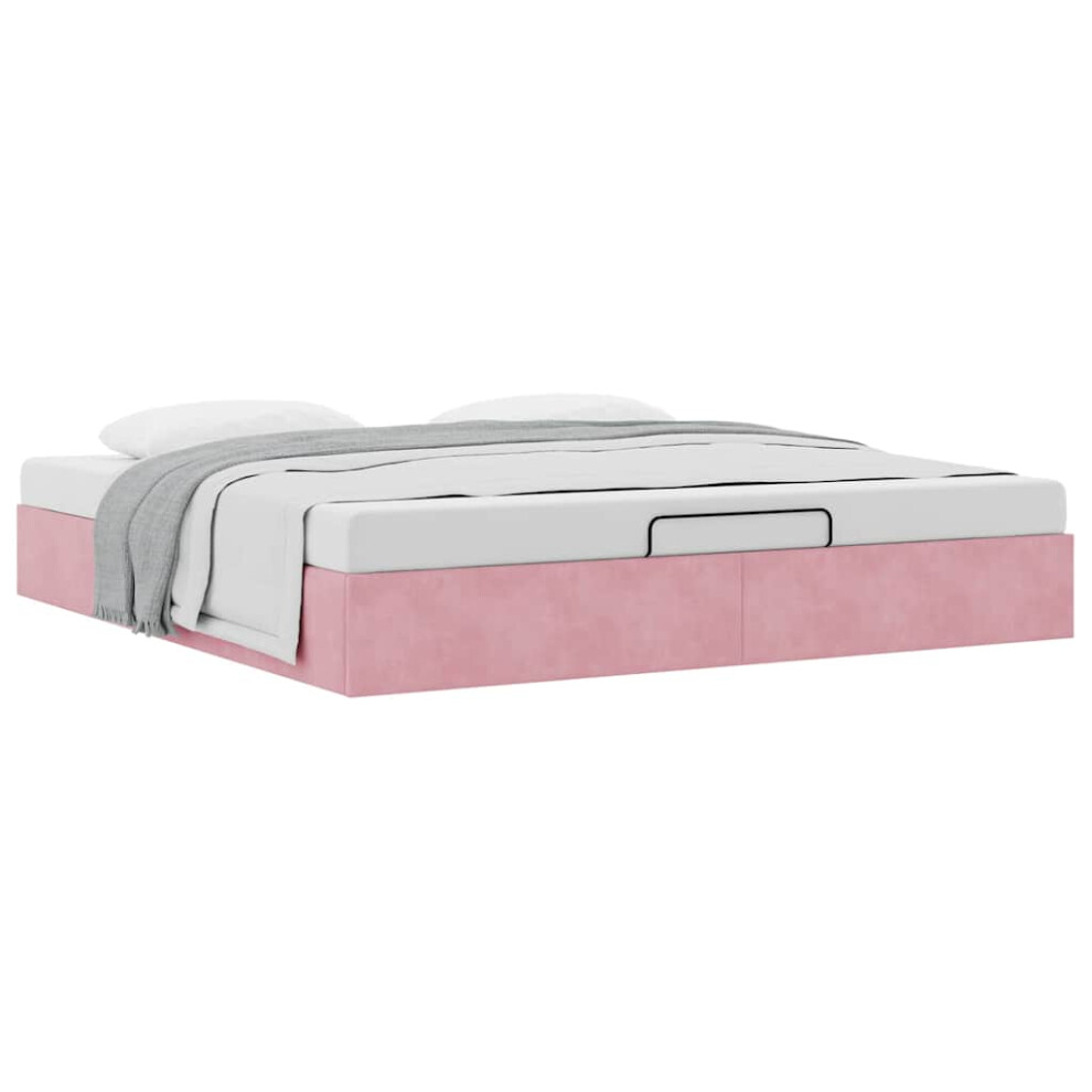 (pink) vidaXL Ottoman Bed Frame No Mattress Home Bed Base Mattress Foundation Velvet