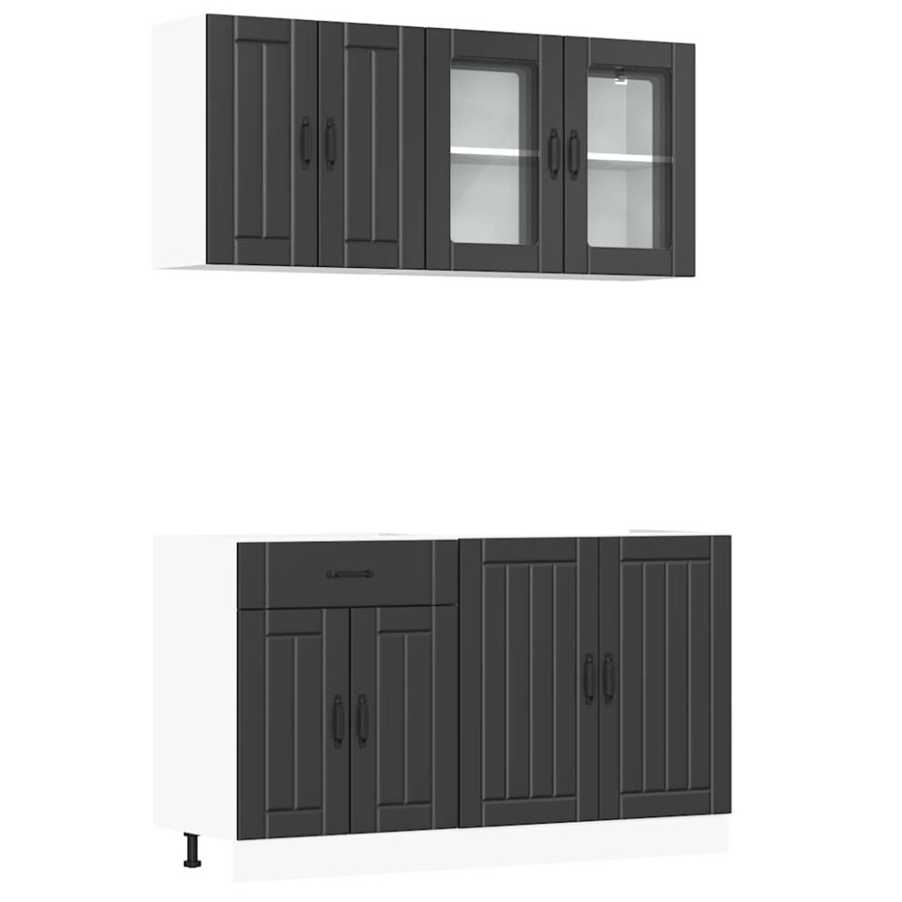 Vidaxl (Black) 4 Piece Kitchen Cabinet Set Kalmar Grey Sonoma Engineered Wood