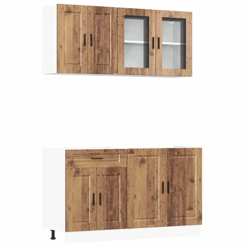 Vidaxl (Old Wood) Kitchen Cabinet Set 4 Piece Cupboard Storage Cabinet Engineered Wood