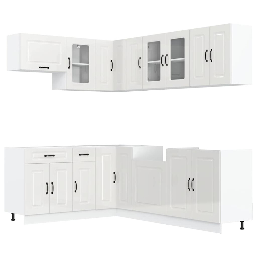 (high Gloss white) vidaXL 11 Piece Kitchen Cabinet Set Kalmar Smoked Oak Engineered Wood