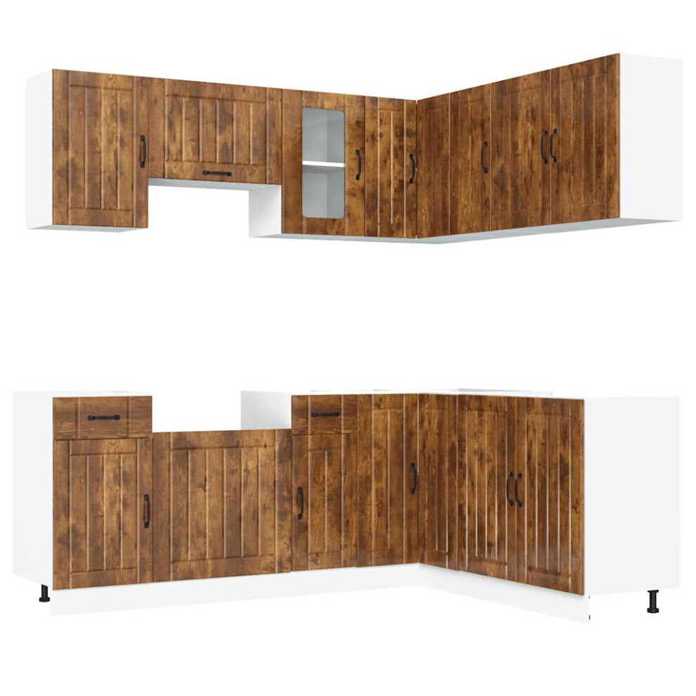 (Smoked Oak) Vidaxl 11 Piece Kitchen Cabinet Set Kalmar White Engineered Wood
