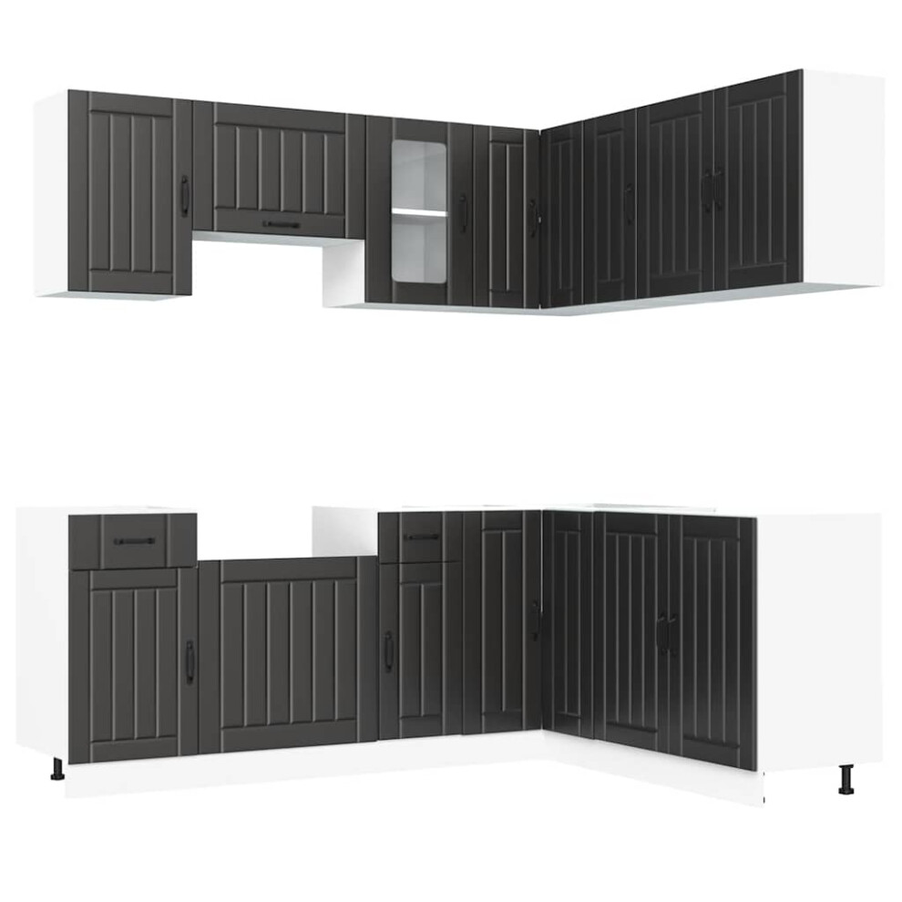 Vidaxl (Black) 11 Piece Kitchen Cabinet Set Kalmar White Engineered Wood