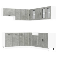 (concrete grey) vidaXL 11 Piece Kitchen Cabinet Set Porto Smoked Oak Engineered Wood