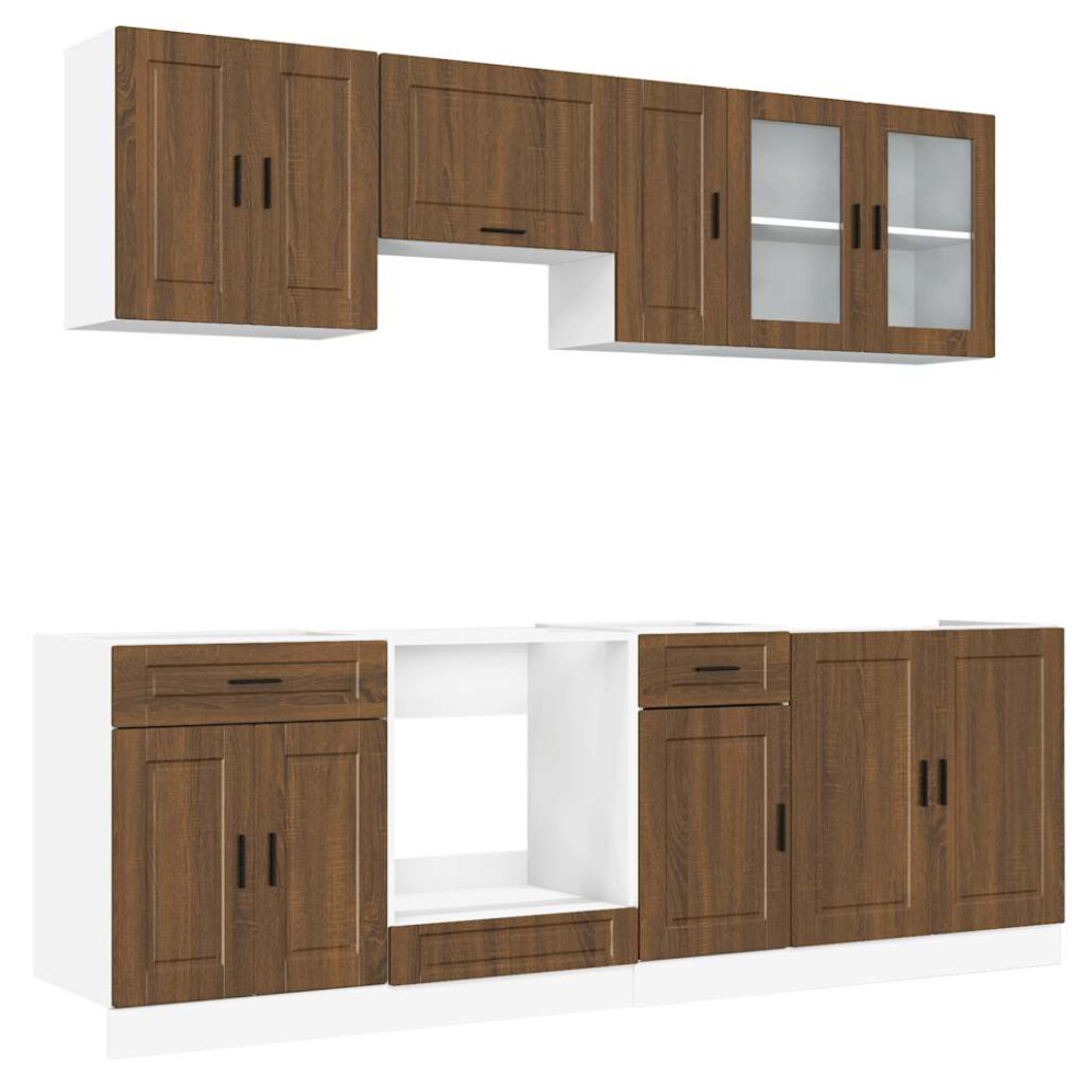 (brown oak) vidaXL Kitchen Cabinet Set 8 Piece Cupboard Storage Cabinet Engineered Wood