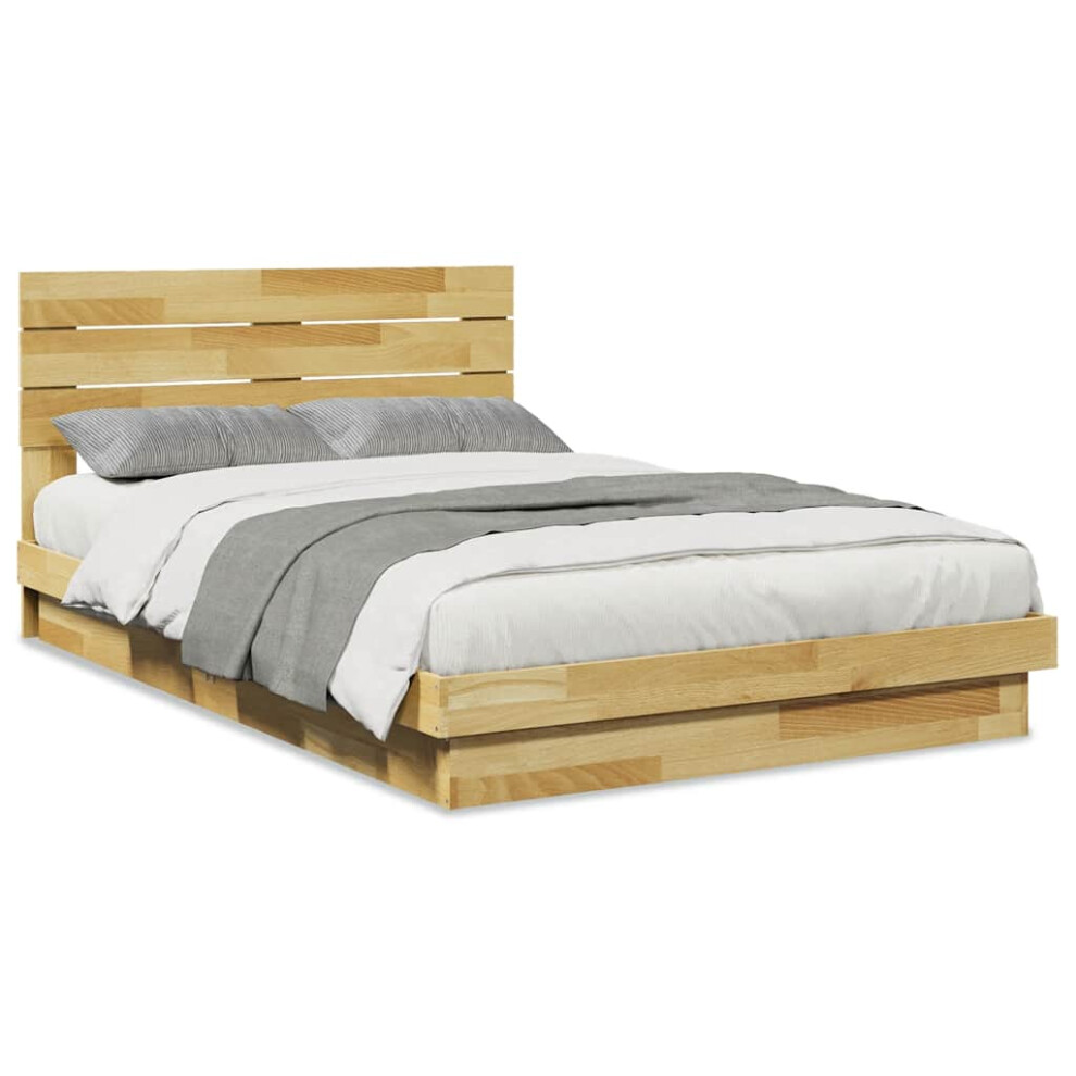 (120 x 200 cm) vidaXL Bed Frame with Headboard without Mattress 200x200 cm Solid Wood Oak