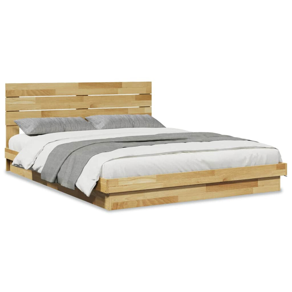 (140 X 200 cm) vidaXL Bed Frame With Headboard Without Mattress 200x200 Cm Solid Wood Oak