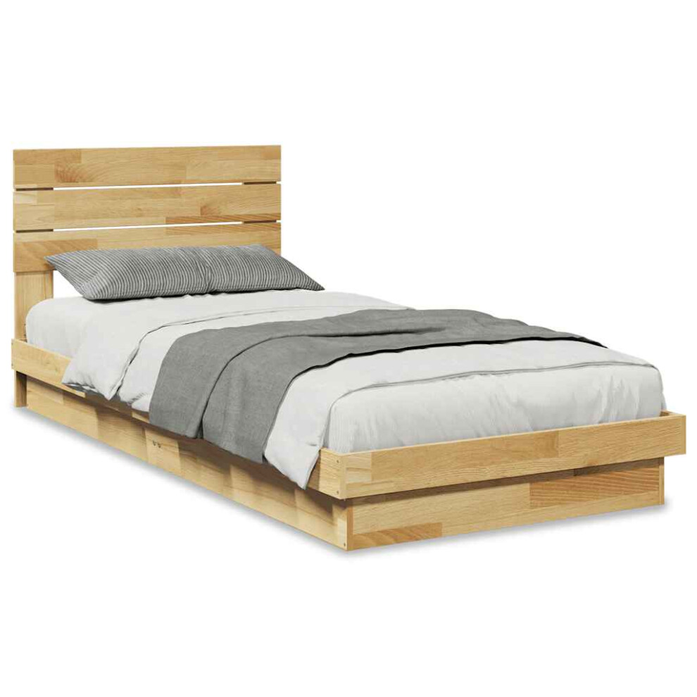 (80 x 200 cm) vidaXL Bed Frame with Headboard without Mattress 200x200 cm Solid Wood Oak