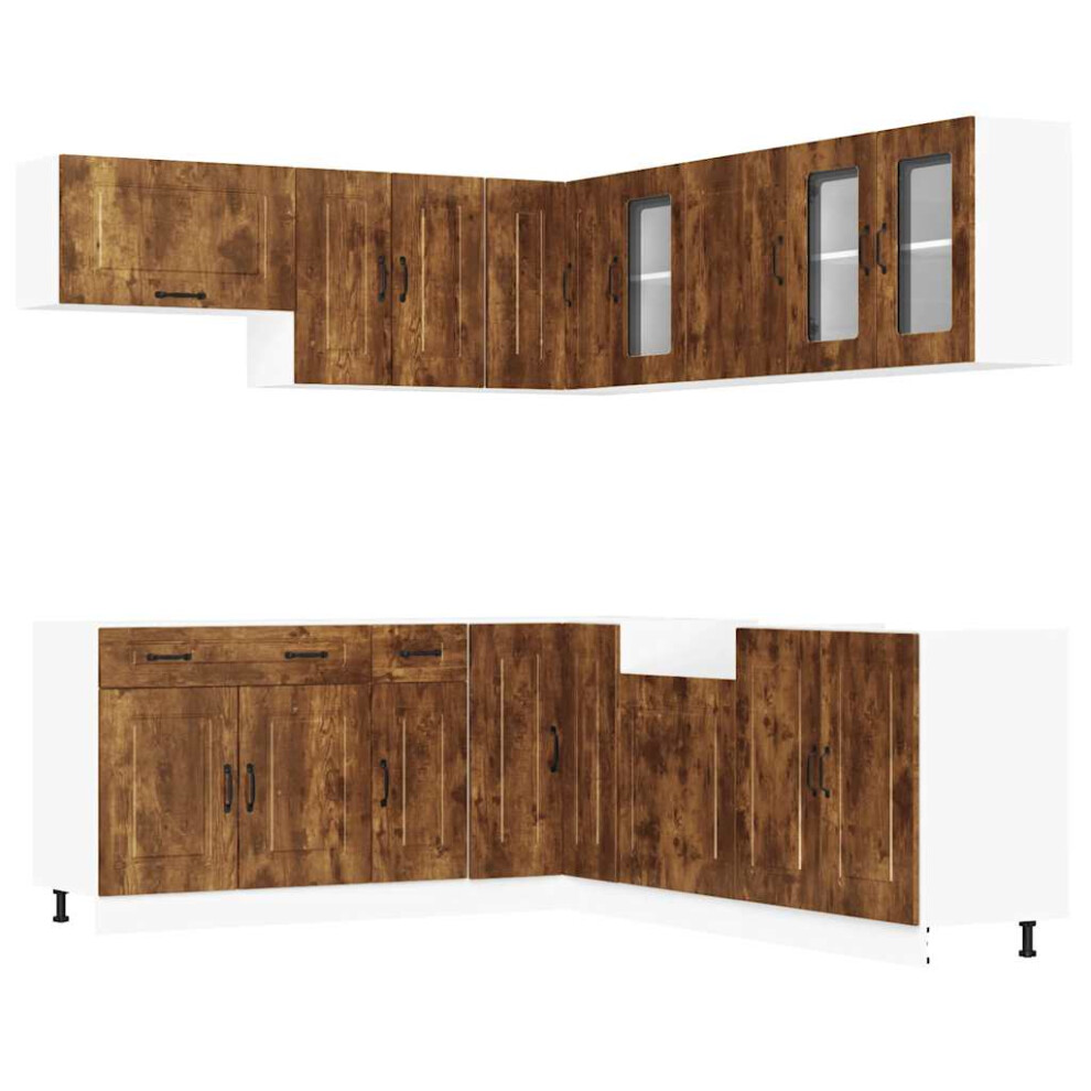 Vidaxl (Smoked Oak) 11 Piece Kitchen Cabinet Set Kalmar Concrete Grey Engineered Wood