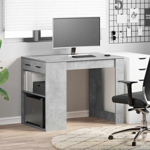 VidaXL (concrete grey) vidaXL Desk with Drawer and Shelf Writing Table Study Desk Engineered Wood 2