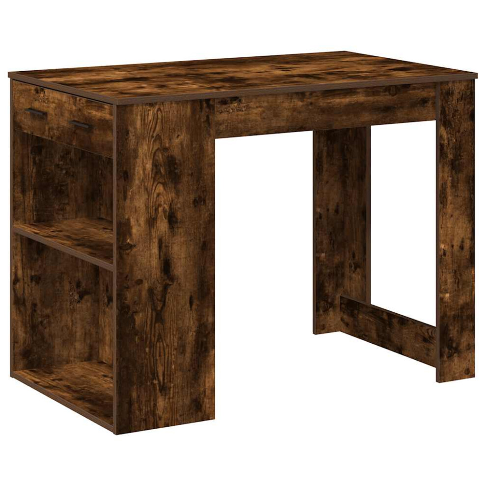 Vidaxl (Smoked Oak) Desk With Drawer And Shelf Writing Table Study Desk Engineered Wood