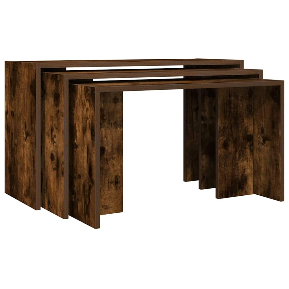 Vidaxl (Smoked Oak) Nesting Tables Hallway End Table Coffee Table 3 Pcs Engineered Wood