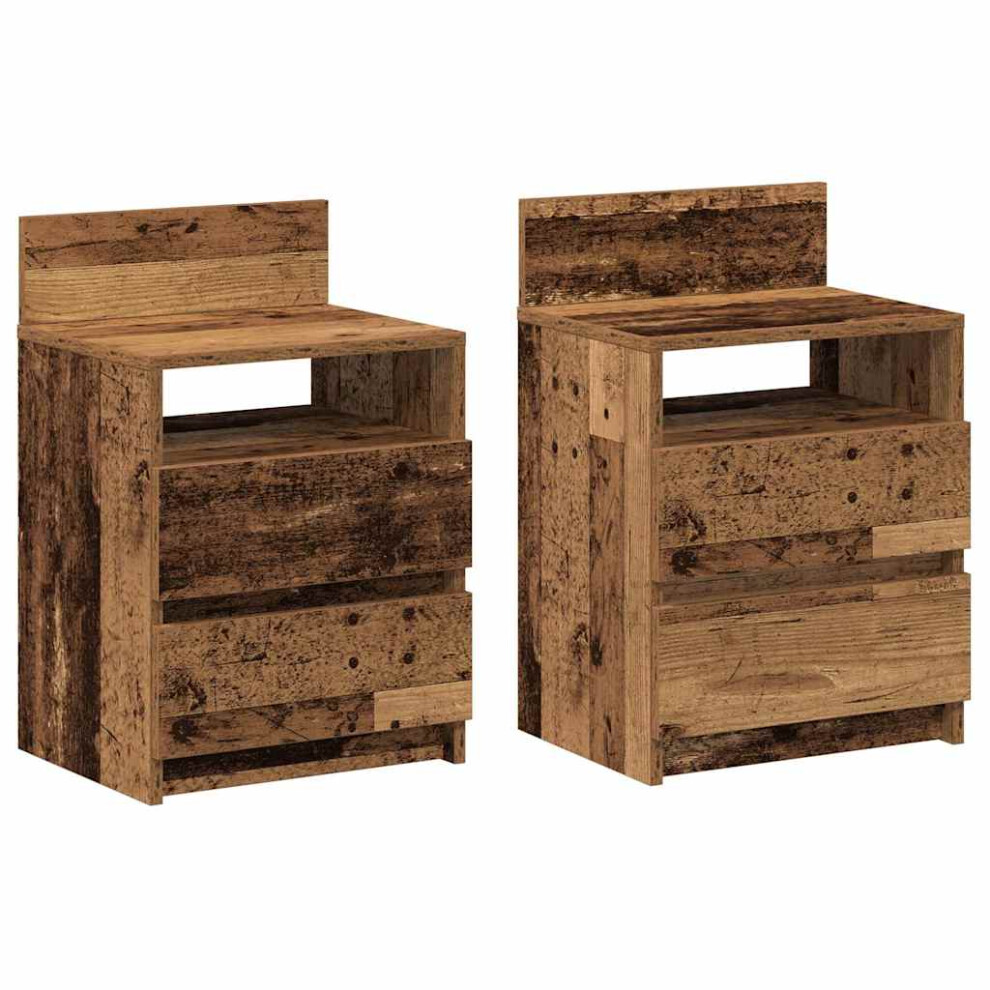 (old wood, 2 pcs) vidaXL Bedside Cabinets with 2 Drawers Nightstand Bed Side Table Side Cabinet