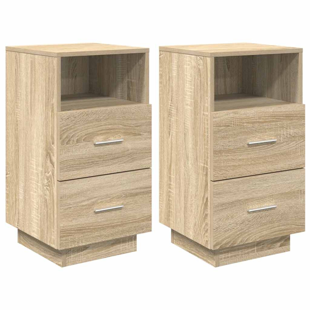 (Sonoma oak, 2 pcs) vidaXL Bedside Cabinets 2 pcs with 2 Drawers White 36x36x68 cm bedside table