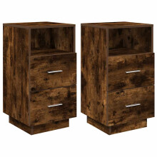 (Smoked oak, 2 pcs) vidaXL Bedside Cabinets 2 pcs with 2 Drawers White 36x36x68 cm bedside table