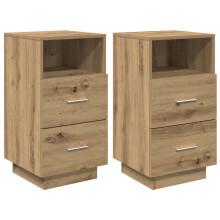 (Artisan oak, 2 pcs) vidaXL Bedside Cabinets 2 pcs with 2 Drawers White 36x36x68 cm bedside table