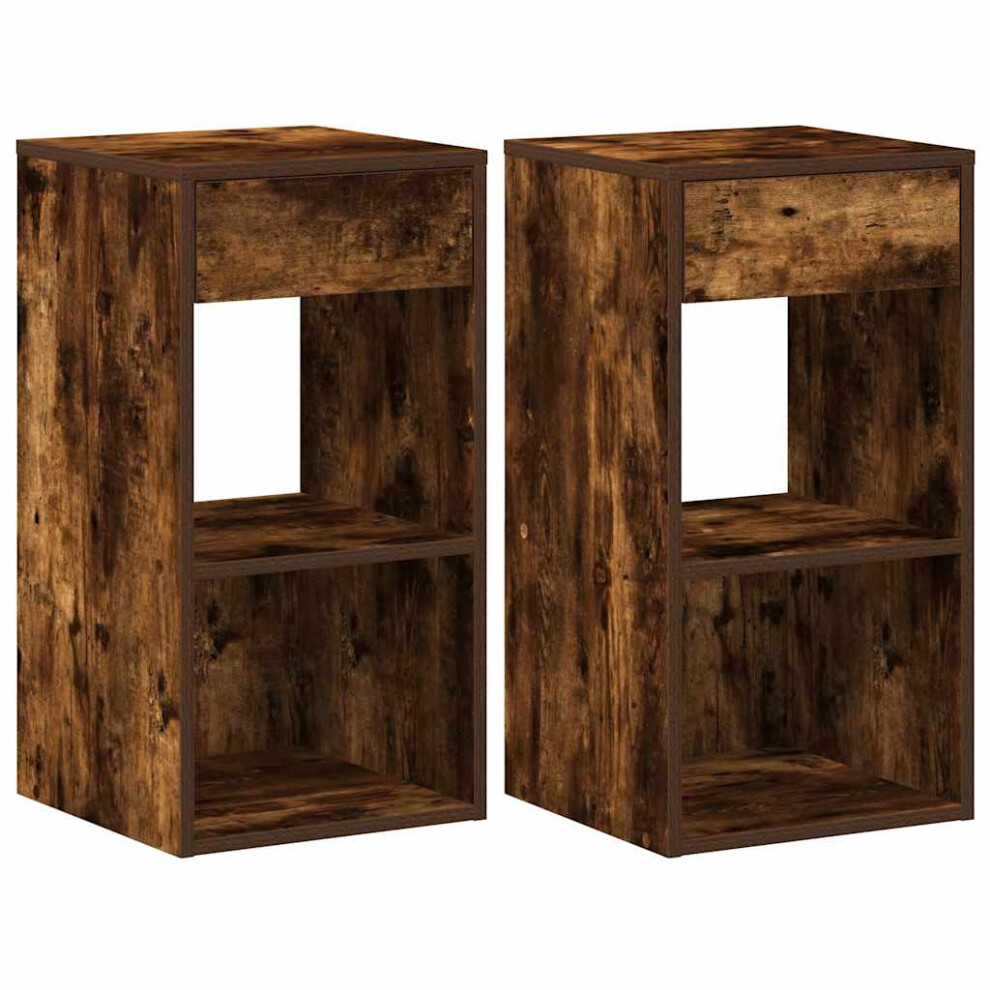 Vidaxl (Smoked Oak, 2 Pcs) Bedside Cabinet With Drawer Old Wood 35X34x66.5 Cm Bedside Table