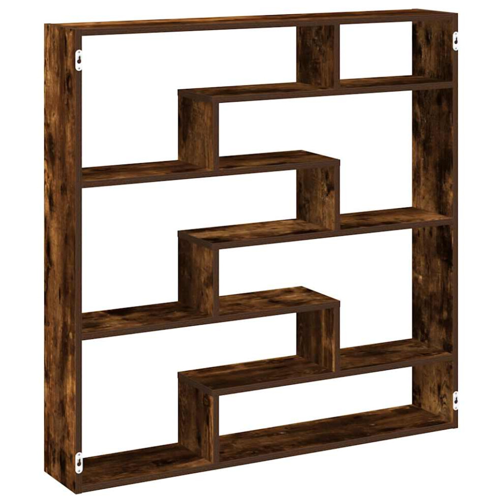 Vidaxl (Smoked Oak) Wall Cube Shelf Floating Storage Shelf 7 Compartments Engineered Wood