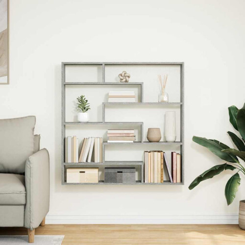 VidaXL (concrete grey) vidaXL Wall Cube Shelf Floating Storage Shelf 7 Compartments Engineered Wood 2