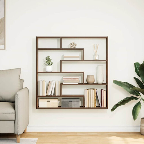 VidaXL (smoked oak) vidaXL Wall Cube Shelf Floating Storage Shelf 7 Compartments Engineered Wood 2