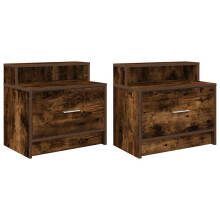 (smoked oak, 2 pcs) vidaXL Bedside Cabinet with Drawer Concrete Grey 51x31x47 cm bedside table