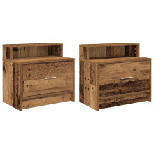 (old wood, 2 pcs) vidaXL Bedside Cabinet with Drawer Concrete Grey 51x31x47 cm bedside table