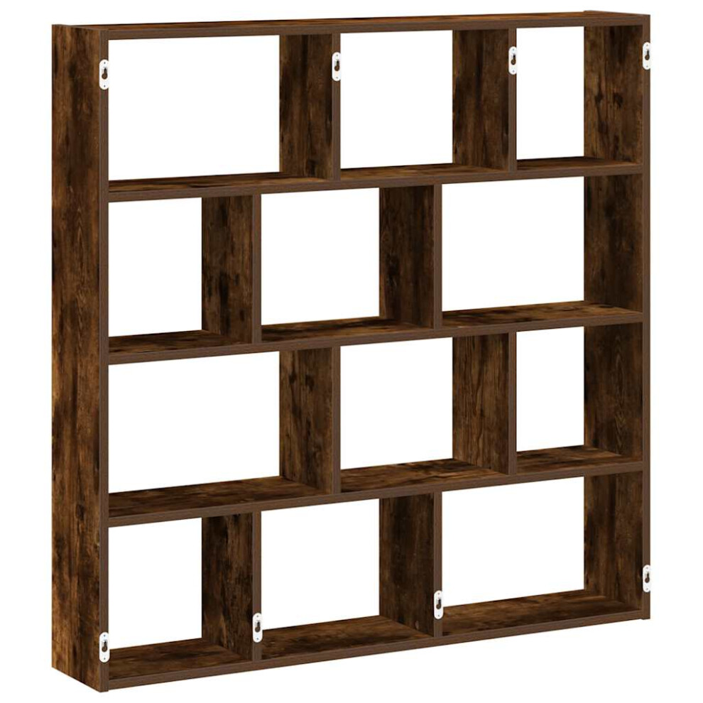 Vidaxl (Smoked Oak) Wall Cube Shelf Floating Storage Shelf 12 Compartments Engineered Wood
