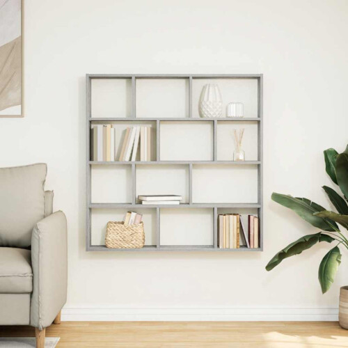 VidaXL (grey sonoma) vidaXL Wall Cube Shelf Floating Storage Shelf 12 Compartments Engineered Wood 2
