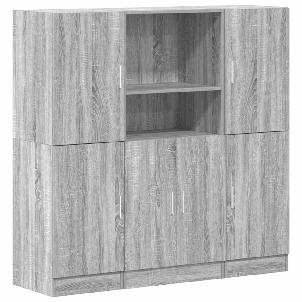 (grey sonoma) vidaXL Kitchen Cabinet Set 3 Piece Storage Cabinet Cupboard Engineered Wood