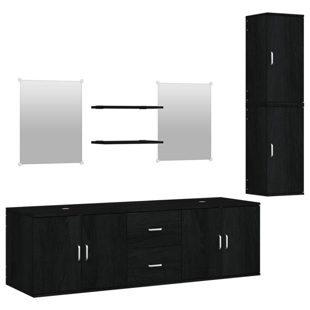Vidaxl (Black) 7 Piece Bathroom Furniture Set Oak Engineered Wood