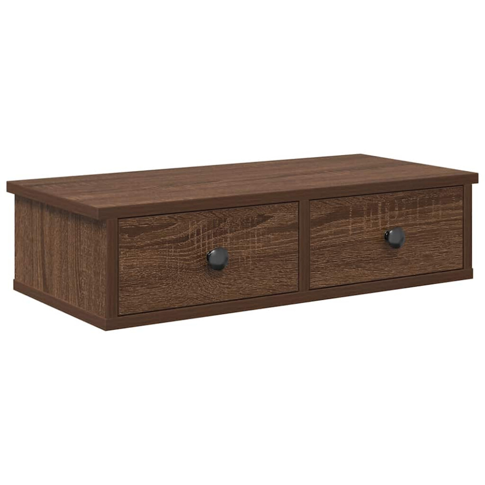 (brown oak, 60 x 25 x 15 cm) vidaXL Wall Shelf with Drawers White 60x25x15 cm Engineered Wood