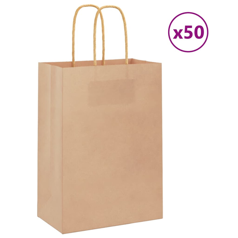 (brown, 15 x 8 x 21 cm) vidaXL Paper Bags 50 pcs with Handles Brown 15x8x21 cm Grocery Paper Gift Bag