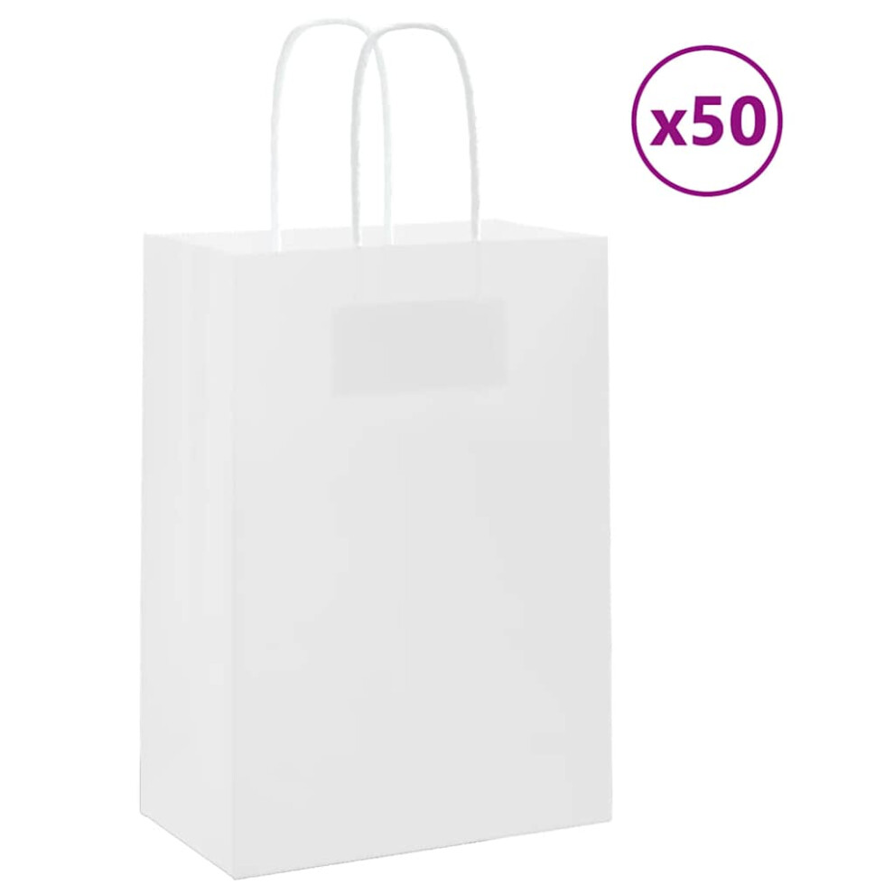 (white, 15 x 8 x 21 cm) vidaXL Paper Bags 50 pcs with Handles Brown 15x8x21 cm Grocery Paper Gift Bag