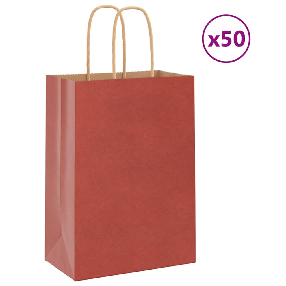 (red, 15 x 8 x 21 cm) vidaXL Paper Bags 50 pcs with Handles Brown 15x8x21 cm Grocery Paper Gift Bag