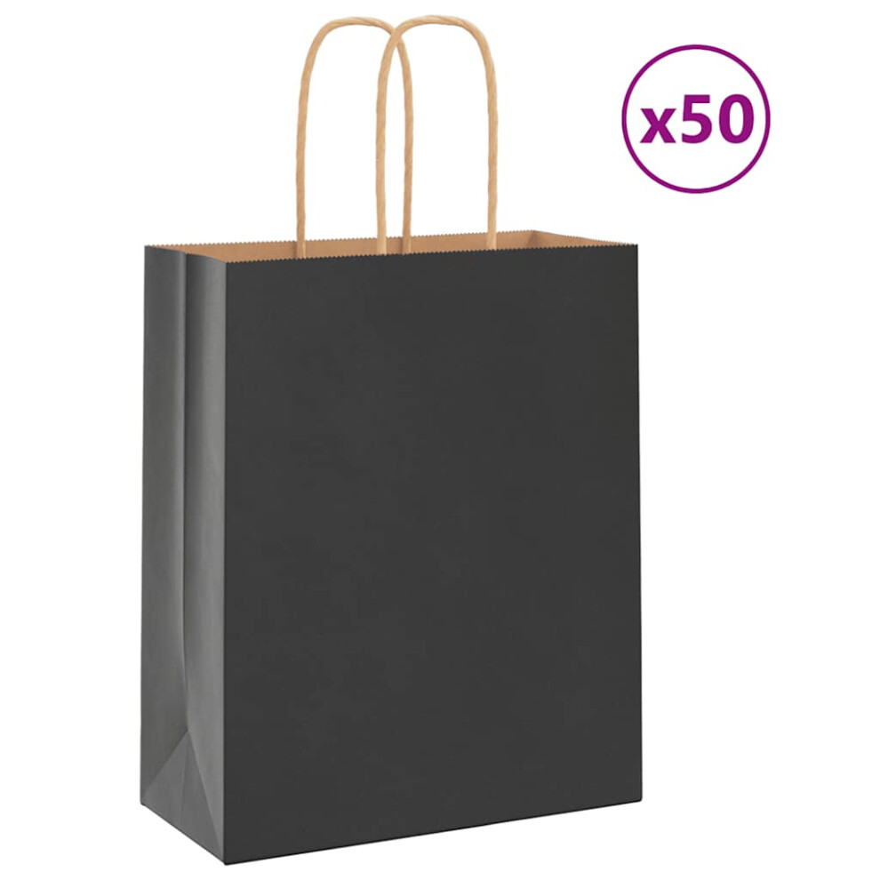 (black, 18 X 8 X 22 cm) vidaXL Paper Bags 50 Pcs With Handles Brown 15x8x21 Cm Grocery Paper Gift Bag