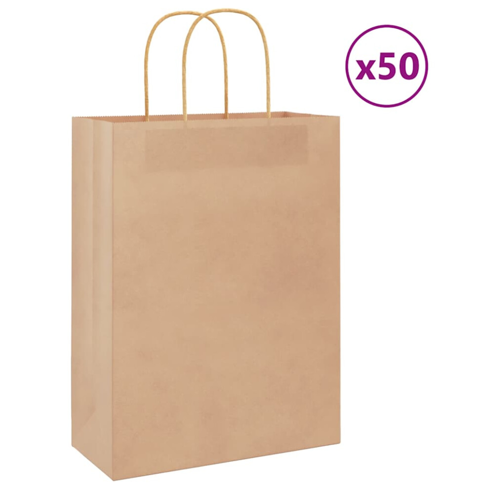 (brown, 26 x 12 x 35 cm) vidaXL Paper Bags 50 pcs with Handles Brown 15x8x21 cm Grocery Paper Gift Bag