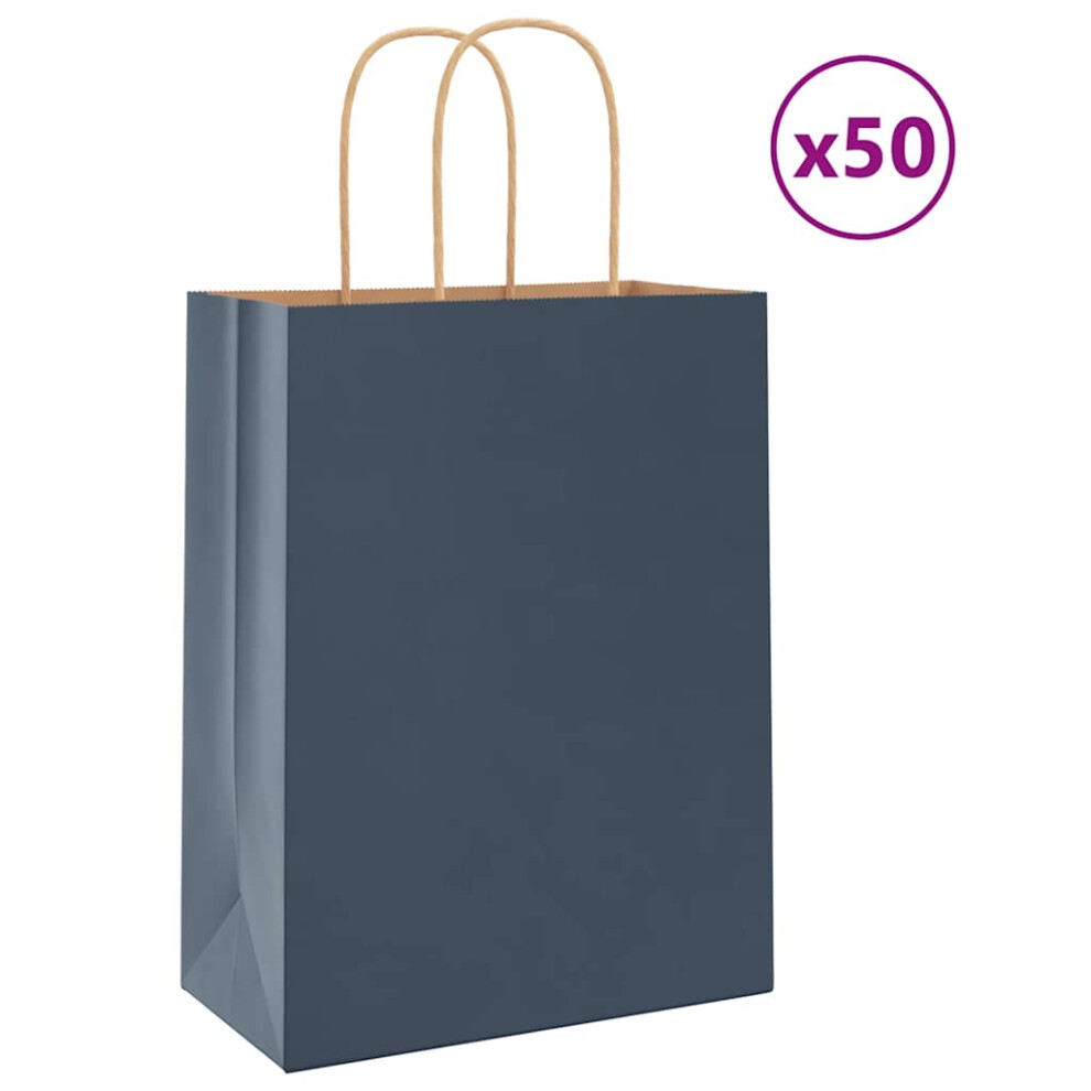 (blue, 22 X 11 X 28 cm) vidaXL Paper Bags 50 Pcs With Handles Brown 15x8x21 Cm Grocery Paper Gift Bag