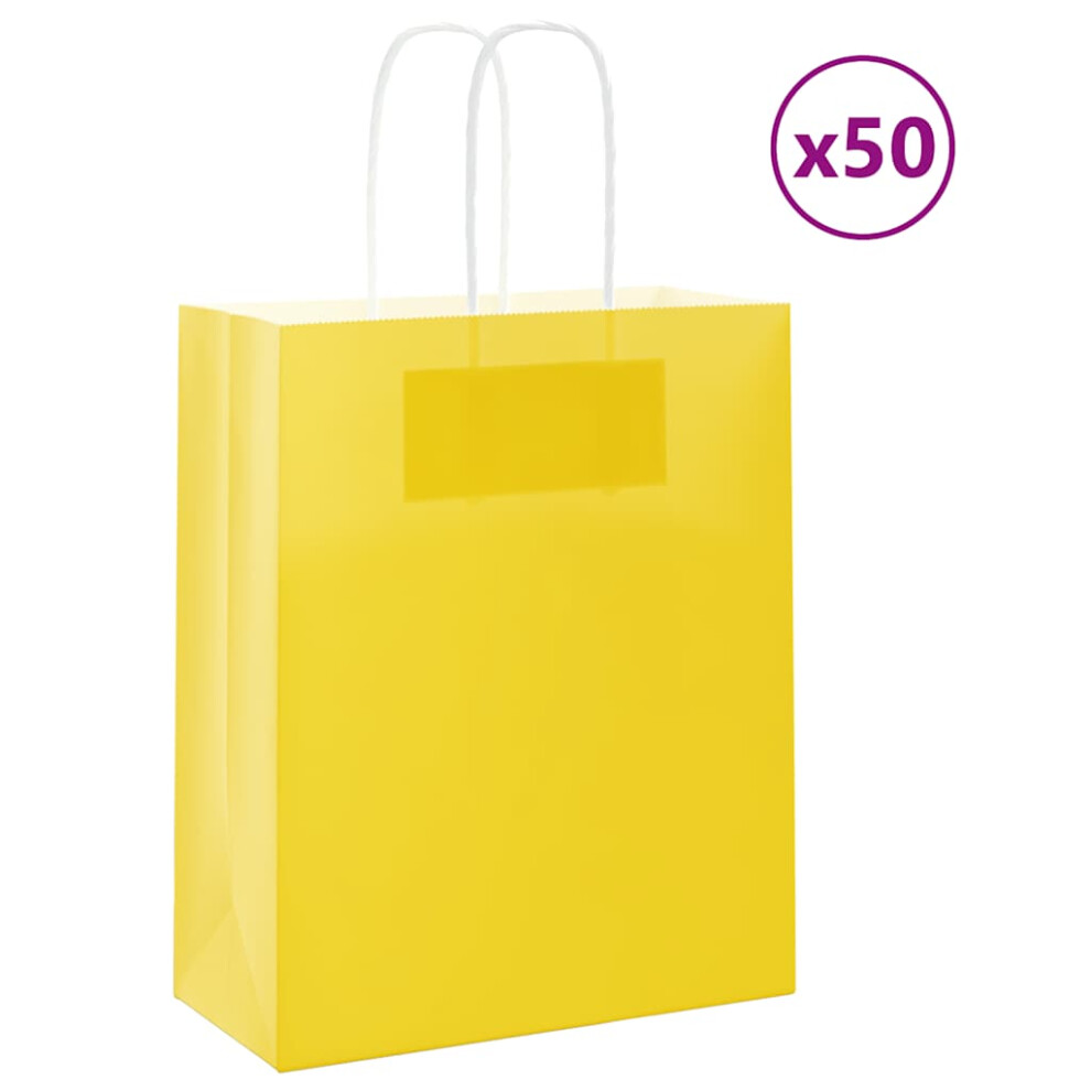 (yellow, 18 x 8 x 22 cm) vidaXL Paper Bags 50 pcs with Handles Brown 15x8x21 cm Grocery Paper Gift Bag