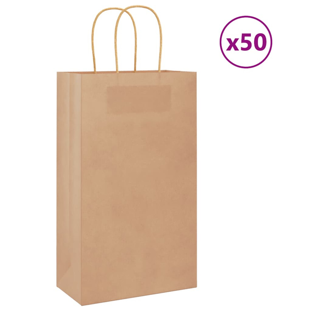 (brown, 21 x 11 x 36 cm) vidaXL Paper Bags 50 pcs with Handles Brown 15x8x21 cm Grocery Paper Gift Bag