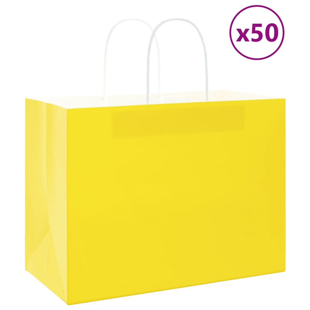 (yellow, 32 x 17 x 25 cm) vidaXL Paper Bags 50 pcs with Handles Brown 15x8x21 cm Grocery Paper Gift Bag