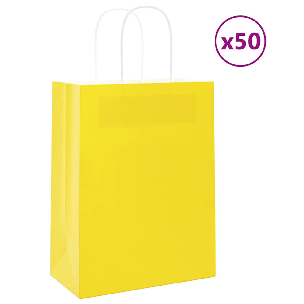 (yellow, 22 X 11 X 28 cm) vidaXL Paper Bags 50 Pcs With Handles Brown 15x8x21 Cm Grocery Paper Gift Bag