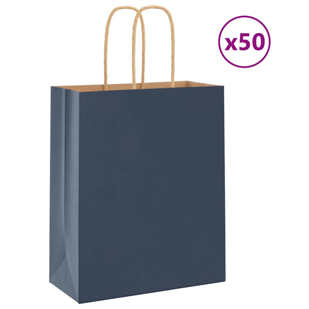 (blue, 18 x 8 x 22 cm) vidaXL Paper Bags 50 pcs with Handles Brown 15x8x21 cm Grocery Paper Gift Bag