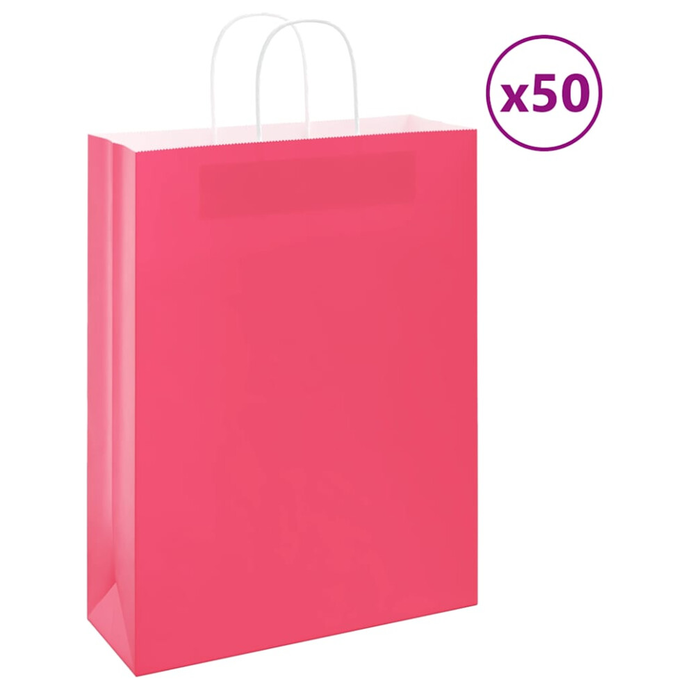 (pink, 32 X 12 X 42 cm) vidaXL Paper Bags 50 Pcs With Handles Brown 15x8x21 Cm Grocery Paper Gift Bag