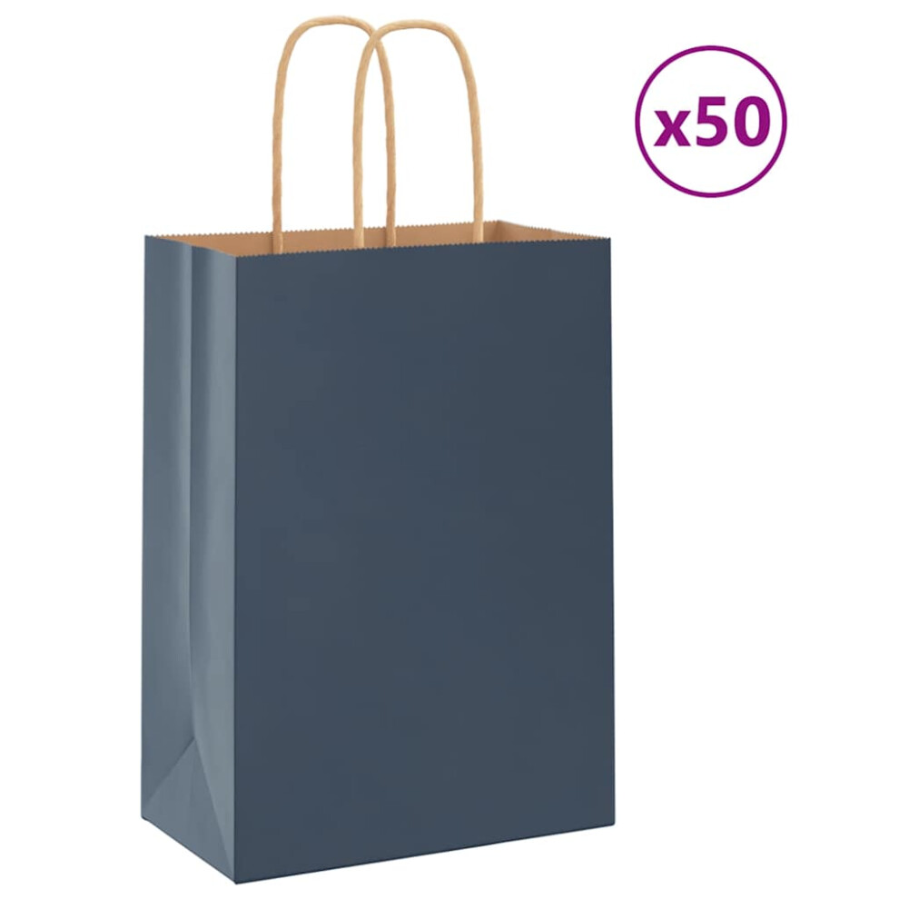 (blue, 15 x 8 x 21 cm) vidaXL Paper Bags 50 pcs with Handles Brown 15x8x21 cm Grocery Paper Gift Bag