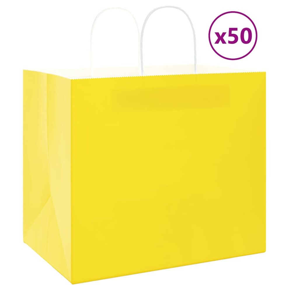 (yellow, 32 X 22 X 28 cm) vidaXL Paper Bags 50 Pcs With Handles Brown 15x8x21 Cm Grocery Paper Gift Bag