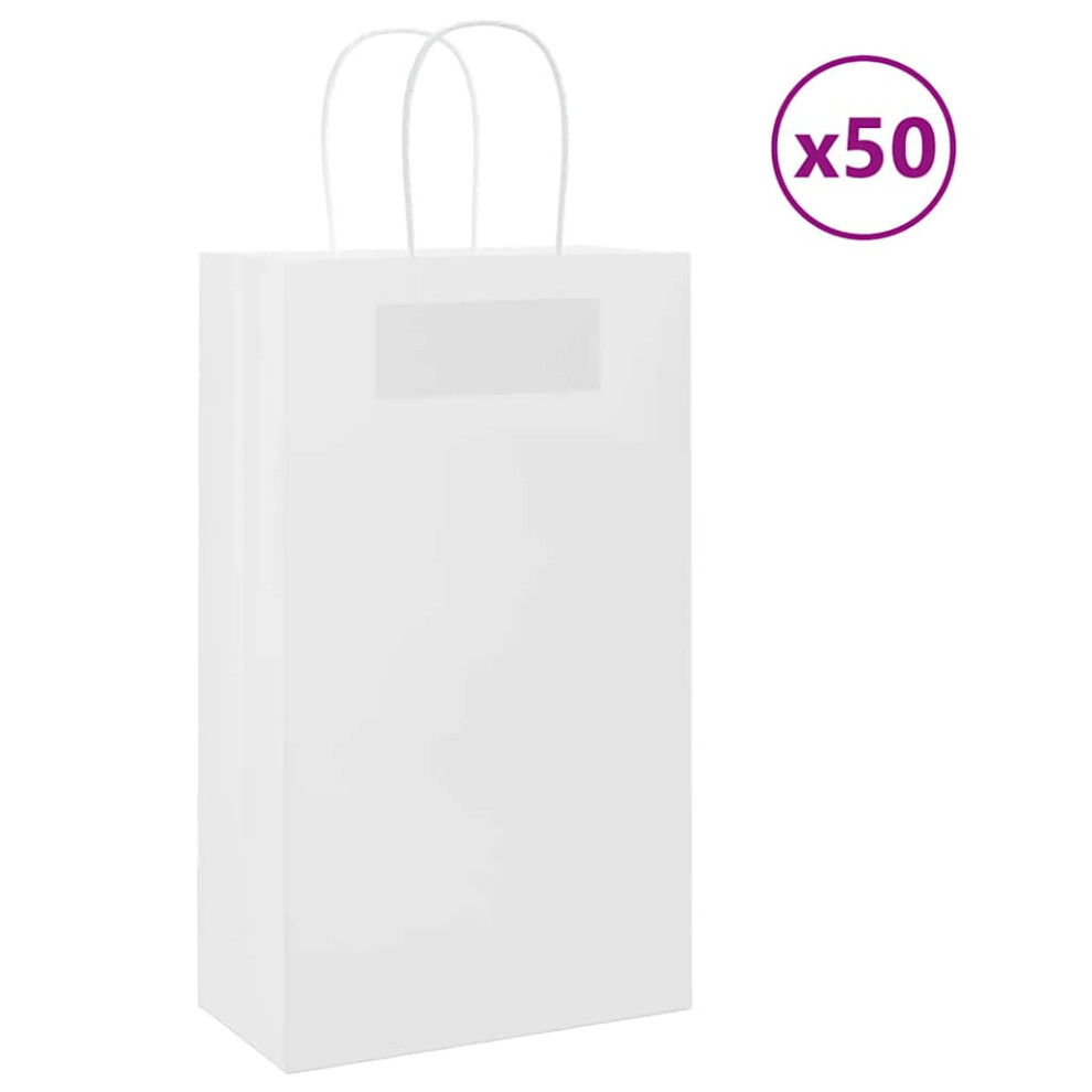 (white, 21 X 11 X 36 cm) vidaXL Paper Bags 50 Pcs With Handles Brown 15x8x21 Cm Grocery Paper Gift Bag