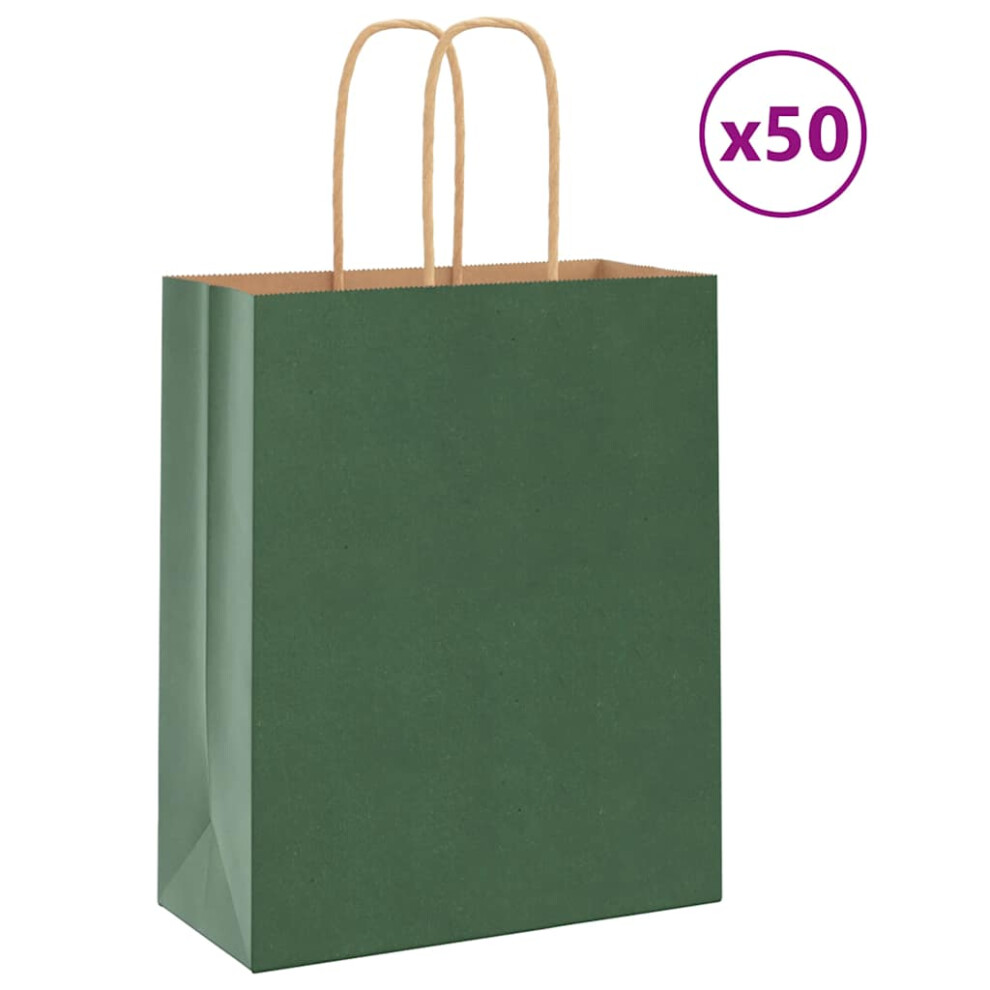 (green, 18 x 8 x 22 cm) vidaXL Paper Bags 50 pcs with Handles Brown 15x8x21 cm Grocery Paper Gift Bag
