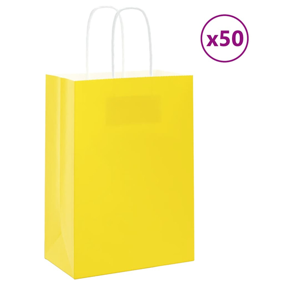 (yellow, 15 X 8 X 21 cm) vidaXL Paper Bags 50 Pcs With Handles Brown 15x8x21 Cm Grocery Paper Gift Bag